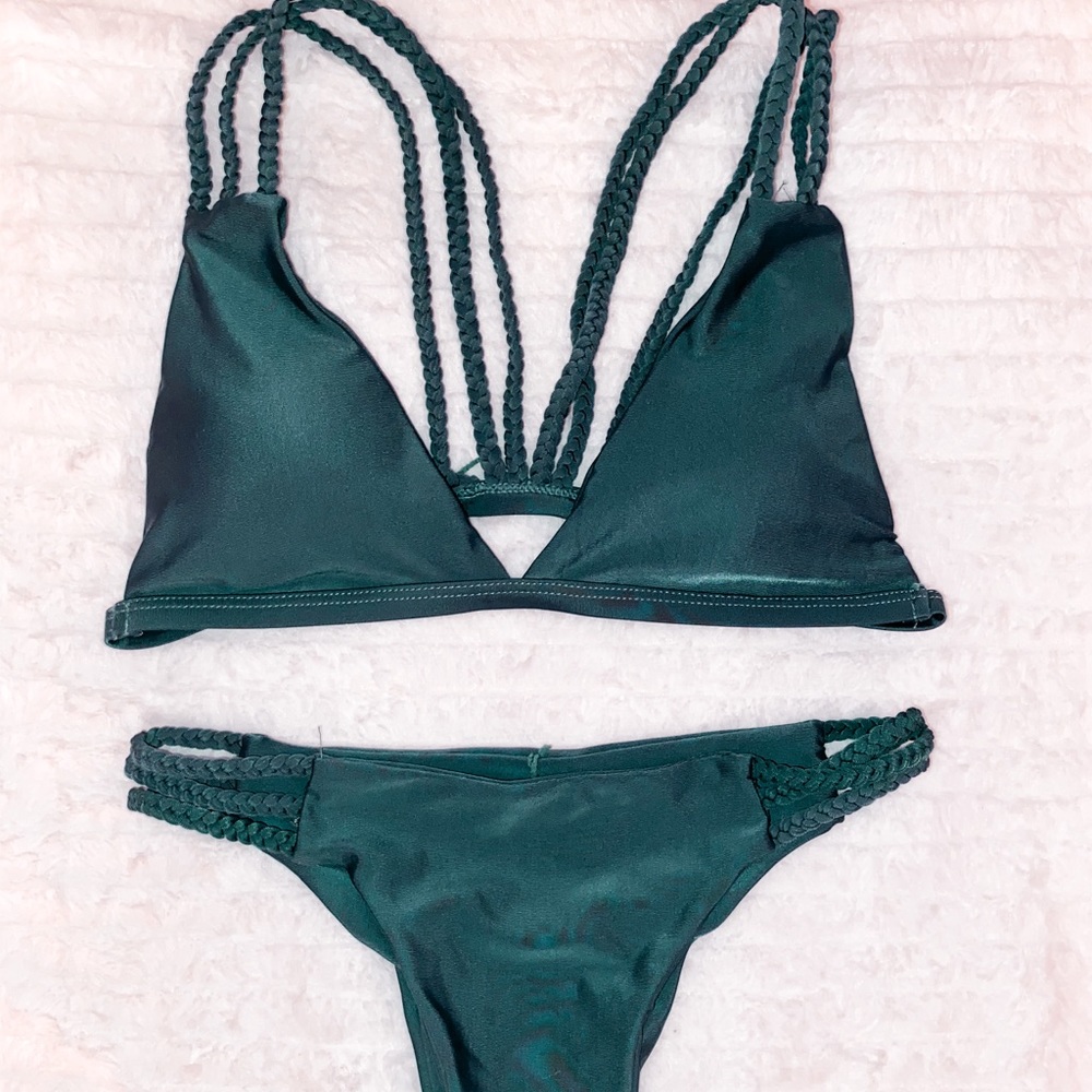 Green Braided Cheeky Bikini Set